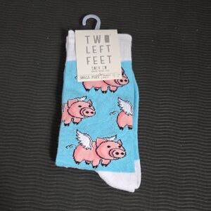 Two Left Feet Whimsical Pig Socks - Blue and White